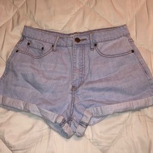 light wash forever 21 high waste jean shorts